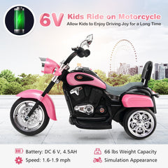 6V 3 Wheel Kids Ride On Chopper Motorcycle with Rear View Mirrors and Brake Pedal, Pink