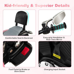 6V 3 Wheel Kids Ride On Chopper Motorcycle with Rear View Mirrors and Brake Pedal, Pink