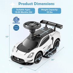 6V Licensed Maserati Toddler Ride On Push Car with Anti Roll Baffle and Under Seat Storage, White