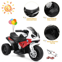 6V Licensed BMW 3 Wheel Kids Ride On Motorcycle with LED Headlights and Music, Red