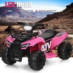 6V Kids Ride On ATV Quad with LED Headlight, Horn and MP3 Input, Pink