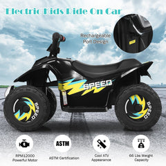 6V Kids Electric Ride On ATV Quad with 12000 RPM Motor and 45 Minute Run Time, Black
