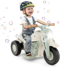 6V 3 Wheel Kids Ride On Motorcycle with Bubble Maker and LED Headlight, Beige
