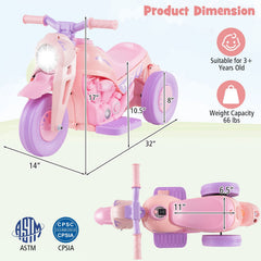 6V 3 Wheel Kids Ride On Bubble Motorcycle with 1.5 Hour Playing Time, Pink and Purple