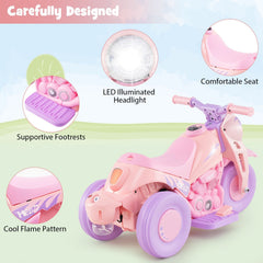 6V 3 Wheel Kids Ride On Bubble Motorcycle with 1.5 Hour Playing Time, Pink and Purple