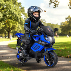 6V Kids Ride On Motorcycle with Detachable Training Wheels and 15W Motor, Navy