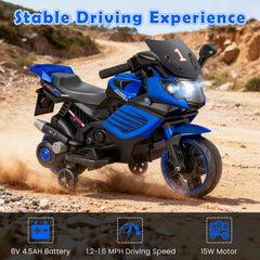 6V Kids Ride On Motorcycle with Detachable Training Wheels and 15W Motor, Navy