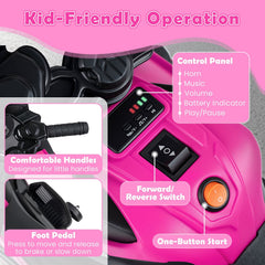 6V Kids Ride On Motorcycle with Horn, Music, Volume and Battery Indicator, Pink