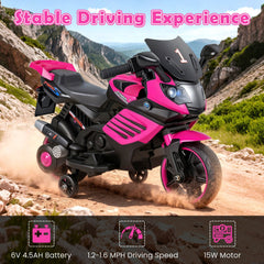 6V Kids Ride On Motorcycle with Horn, Music, Volume and Battery Indicator, Pink