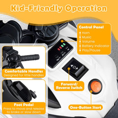 6V Kids Ride On Motorcycle with Anti Slip Wheels and Five Surface Range, White