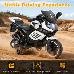 6V Kids Ride On Motorcycle with Anti Slip Wheels and Five Surface Range, White
