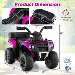 6V Kids Ride On ATV with Spray Function, Bright Headlight and Foot Pad, Pink