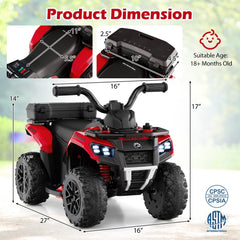 6V Kids Ride On ATV with Spray Function, USB Music and Battery Indicator, Red