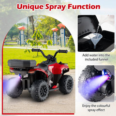 6V Kids Ride On ATV with Spray Function, USB Music and Battery Indicator, Red