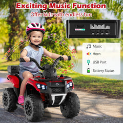 6V Kids Ride On ATV with Spray Function, USB Music and Battery Indicator, Red