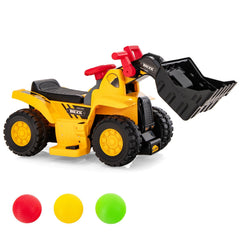 6V Kids Ride On Bulldozer with Folding Basketball Hoop, 3 Balls and Adjustable Bucket