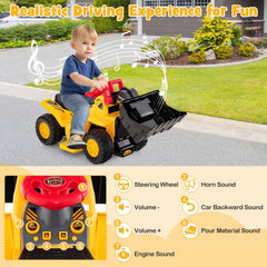 6V Kids Ride On Bulldozer with Folding Basketball Hoop, 3 Balls and Adjustable Bucket