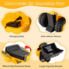 6V Kids Ride On Bulldozer with Folding Basketball Hoop, 3 Balls and Adjustable Bucket