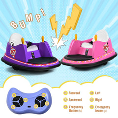 Kids Ride On Bumper Car with 360 Degree Joystick Steering, Universal Wheel, Light Ring and Parent Remote, Ages 2 to 5, Purple