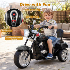 6V 3 Wheel Toddler Chopper Motorbike with 18W Motor and 80 Degree Adjustable Headlight, Black