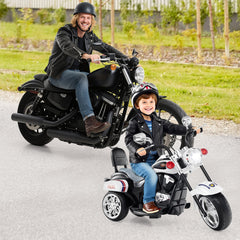 6V 3 Wheel Toddler Chopper Motorbike in Police Livery with Adjustable Headlight, Black and White