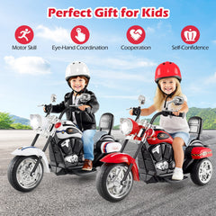 6V 3 Wheel Toddler Chopper Motorbike with Upward and Downward Headlight, Black and Red