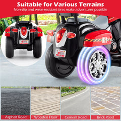 6V 3 Wheel Toddler Chopper Motorbike with Upward and Downward Headlight, Black and Red