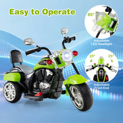 6V 3 Wheel Toddler Chopper Motorbike with Wide Saddle, Backrest and Mirrors, Green