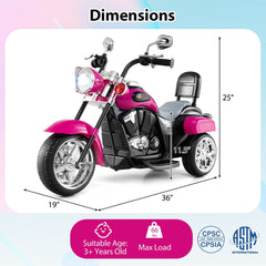 6V 3 Wheel Toddler Chopper Motorbike with Safety Reflectors and 11.5 Inch Saddle Height, Hot Pink