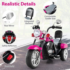 6V 3 Wheel Toddler Chopper Motorbike with Safety Reflectors and 11.5 Inch Saddle Height, Hot Pink