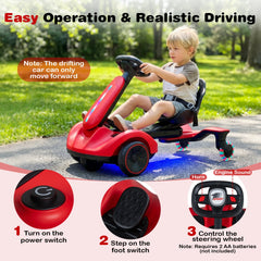 6V Kids Ride On Drift Kart with Auxiliary Anti Tip Wheels and 6.5 Inch Drive Wheel, Red