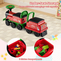 6V Kids Ride On Train with Detachable Carriage, 10 Wheels and Flashing LED Lights