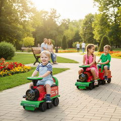 6V Kids Ride On Train Bundle: 16 Piece Track Train Plus 2 Seater Train with Carriage
