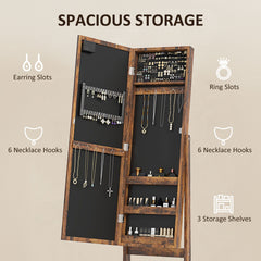 Free Standing Armoire Organizer, Lighted Mirrored Jewelry Cabinet w/ Angle Adjustable & 16 LED Lights Warm White