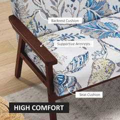 Compact Loveseat Sofa Couch Linen Fabric Double Seat Sofa with Rubber Wood Legs Cream White