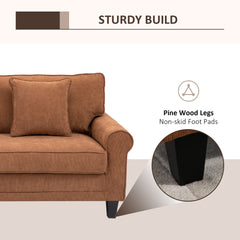 Modern 3 Seater Sofa, Corduroy Fabric 3 Seater Couch with Pine Wood Legs and Rolled Armrests for Living Room, Beige