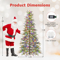 7.5 FT Pre-Lit Artificial Christmas Tree, Sparse Fir Shape, 725 TPE Tips and 500 Multicolour LEDs