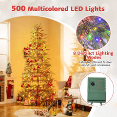 7.5 FT Pre-Lit Artificial Christmas Tree, Sparse Fir Shape, 725 TPE Tips and 500 Multicolour LEDs