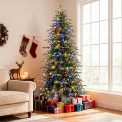 7.5 FT Pre-Lit Artificial Christmas Tree, Dual Layer PVC and PE, 1195 Tips, 400 LEDs, 11 Modes