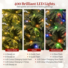7.5 FT Pre-Lit Artificial Christmas Tree, Dual Layer PVC and PE, 1195 Tips, 400 LEDs, 11 Modes