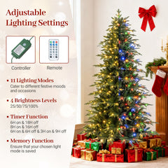 7.5 FT Pre-Lit Artificial Christmas Tree, Dual Layer PVC and PE, 1195 Tips, 400 LEDs, 11 Modes
