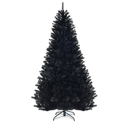 7.5 FT Black Artificial Halloween Christmas Tree, Hinged, 1258 PVC Tips with Metal Stand