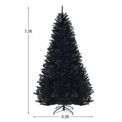 7.5 FT Black Artificial Halloween Christmas Tree, Hinged, 1258 PVC Tips with Metal Stand