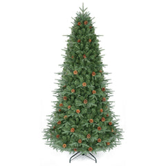 7.5 FT Pre-Lit Artificial Christmas Tree with 71 Pine Cones, 540 Warm White LEDs and PE PVC Tips