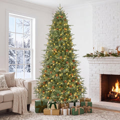 7.5 FT Pre-Lit Artificial Christmas Tree with 71 Pine Cones, 540 Warm White LEDs and PE PVC Tips