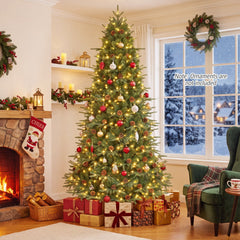 7.5 FT Pre-Lit Artificial Christmas Tree with 71 Pine Cones, 540 Warm White LEDs and PE PVC Tips