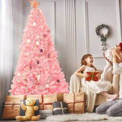 7.5 FT Pink Artificial Christmas Tree, Hinged Full Fir with 1258 PVC Tips and Metal Stand
