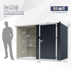 7.6 x 4 Ft Outdoor Metal Storage Shed with Lockable Single Door-Gray