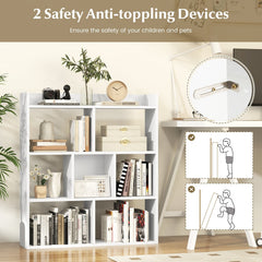 White 7 Cube Open Back Bookshelf with Raised Top Edge and 2 Anti Toppling Devices