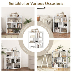 White 7 Cube Open Back Bookshelf with Raised Top Edge and 2 Anti Toppling Devices